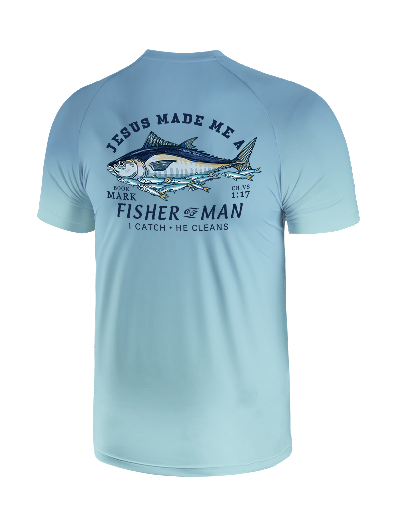 Matthew 4:19 God's Capture Gradient Fishing Tee