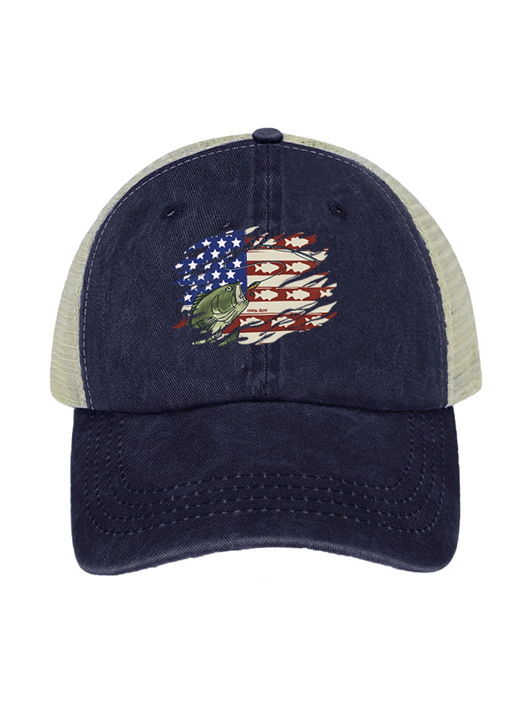 Patriot Bass Angler Unisex Vintage Washed Meshback Hat