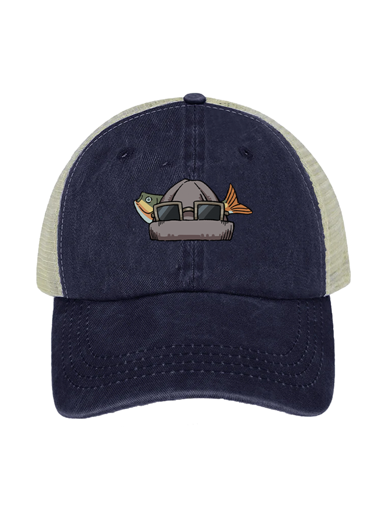 Fishing Make Me Feel Alive Unisex Vintage Washed Meshback Hat