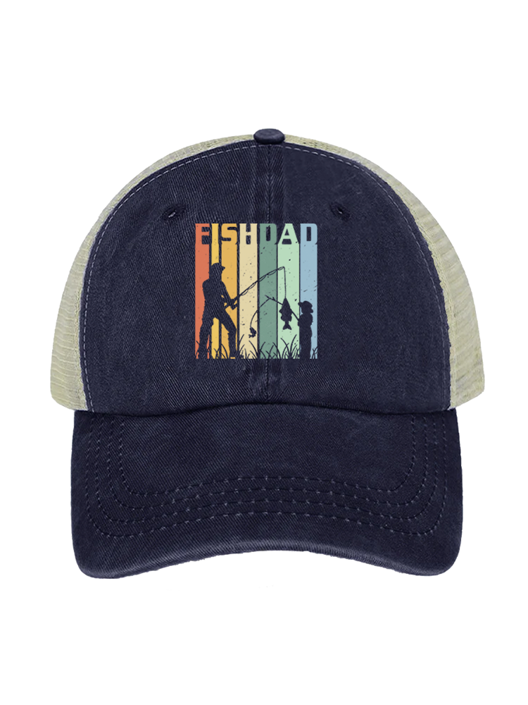 Fish Dad's Rainbow Catch Unisex Vintage Washed Meshback Hat