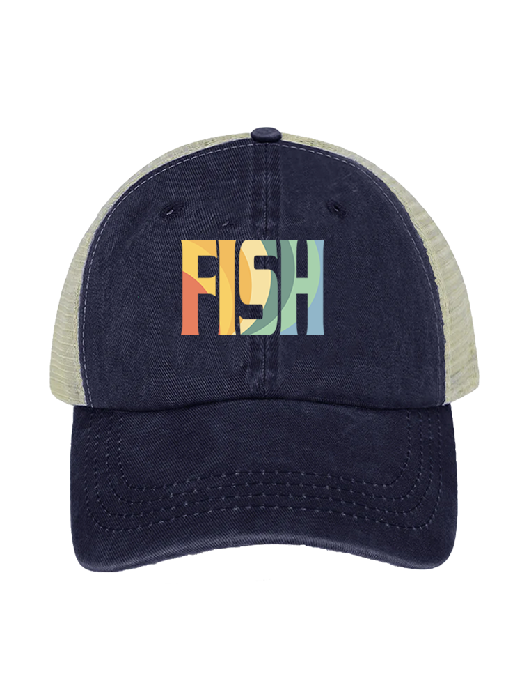 Fish Dad's Rainbow Catch Unisex Vintage Washed Meshback Hat