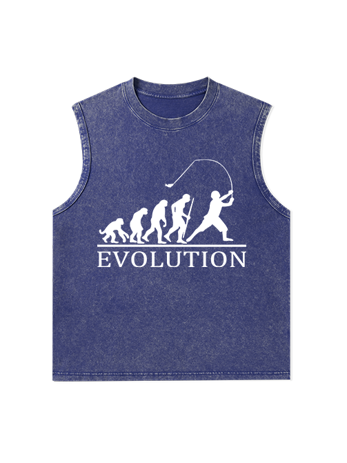 Evolution of a Fisherman Funny Unisex Washed Cotton Tank