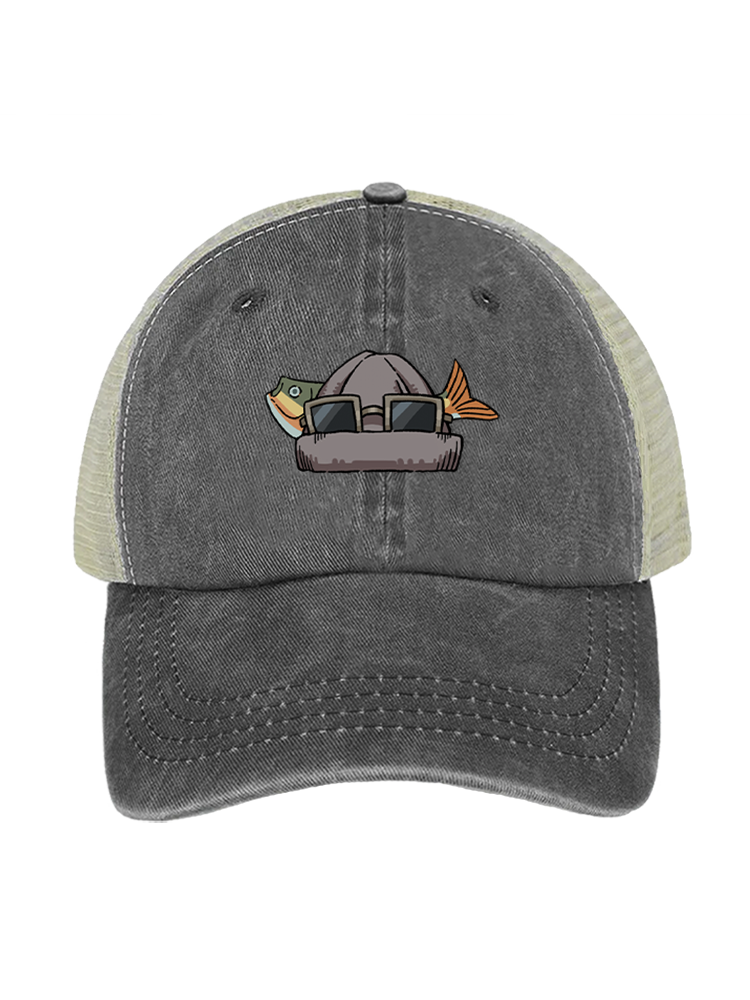 Fishing Make Me Feel Alive Unisex Vintage Washed Meshback Hat