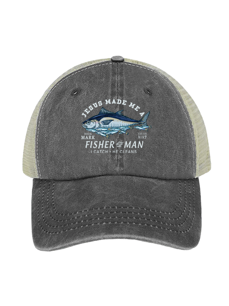Matthew 4:19 God's Capture Unisex Vintage Washed Meshback Hat