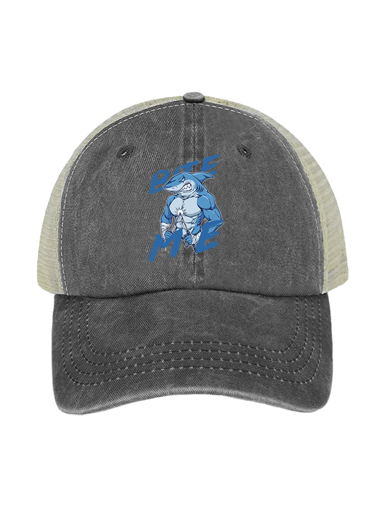 Rebel Shark Bite Me Unisex Vintage Washed Meshback Hat