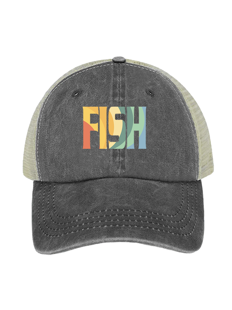 Fish Dad's Rainbow Catch Unisex Vintage Washed Meshback Hat