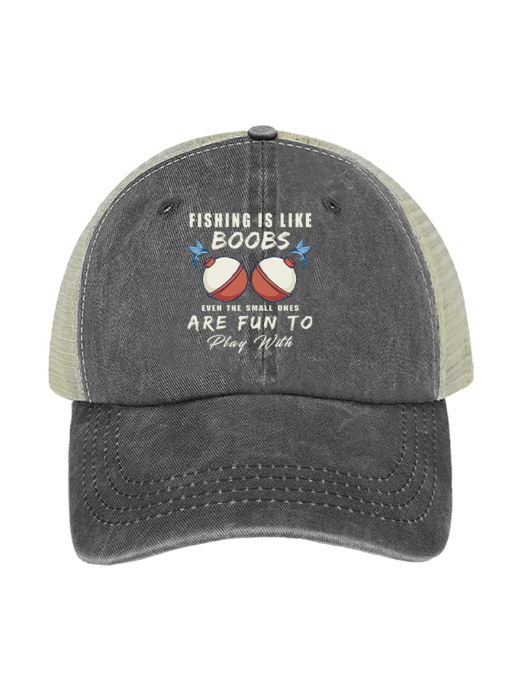 Fishing is Like Boobs Unisex Vintage Washed Meshback Hat