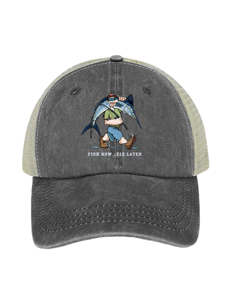 Fishing is the First Rule Unisex Vintage Washed Meshback Hat