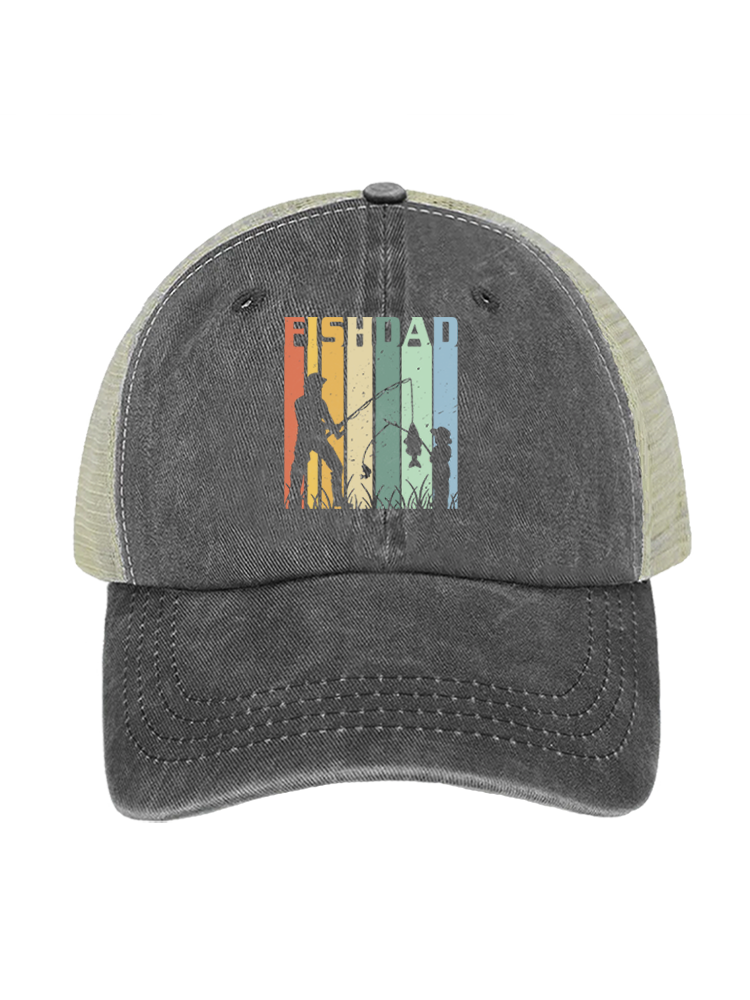 Fish Dad's Rainbow Catch Unisex Vintage Washed Meshback Hat