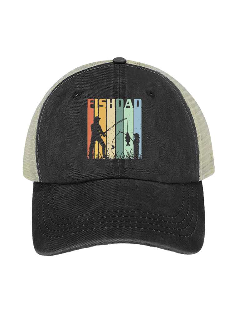 Fish Dad's Rainbow Catch Unisex Vintage Washed Meshback Hat