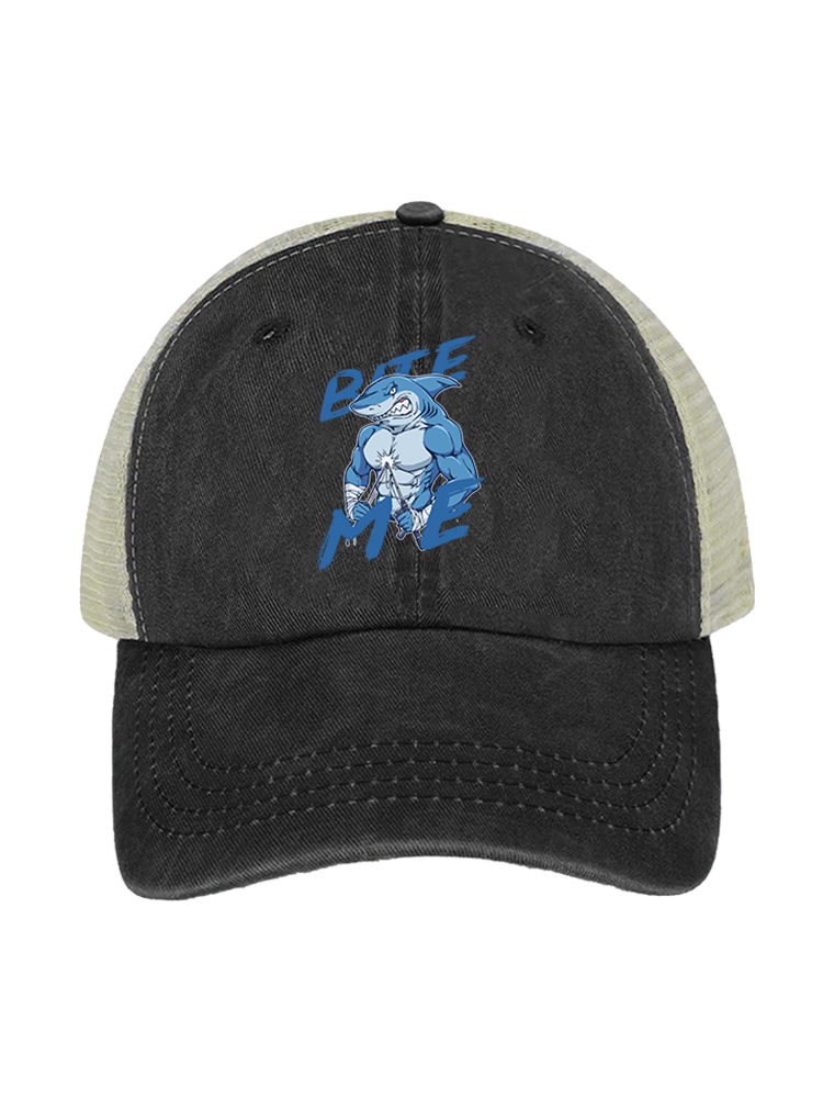 Rebel Shark Bite Me Unisex Vintage Washed Meshback Hat