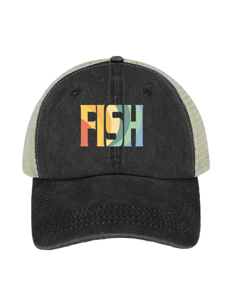 Fish Dad's Rainbow Catch Unisex Vintage Washed Meshback Hat