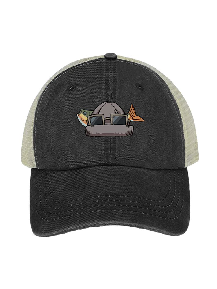 Fishing Make Me Feel Alive Unisex Vintage Washed Meshback Hat