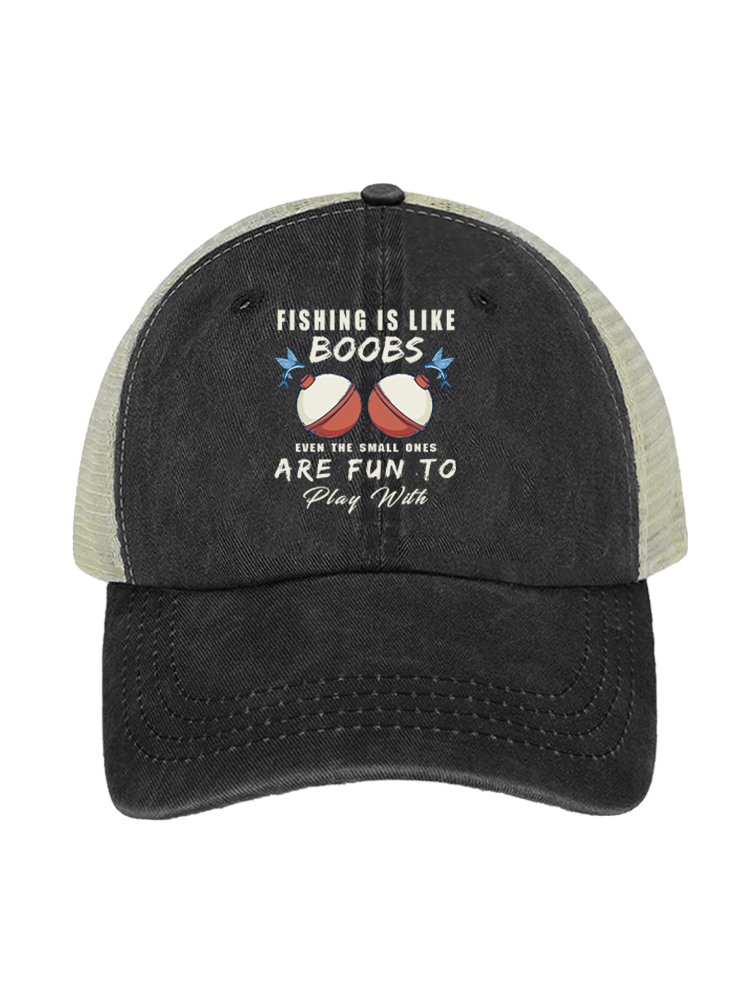 Fishing is Like Boobs Unisex Vintage Washed Meshback Hat