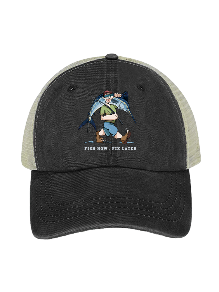 Fishing is the First Rule Unisex Vintage Washed Meshback Hat