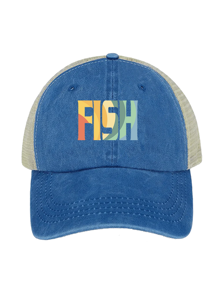 Fish Dad's Rainbow Catch Unisex Vintage Washed Meshback Hat