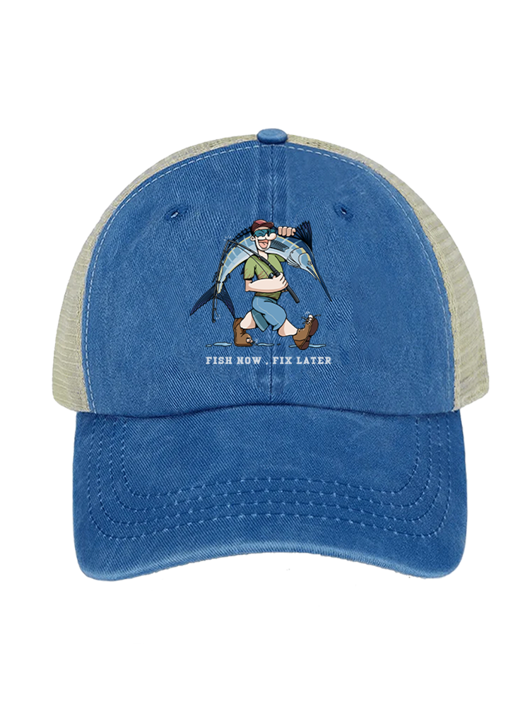 Fishing is the First Rule Unisex Vintage Washed Meshback Hat