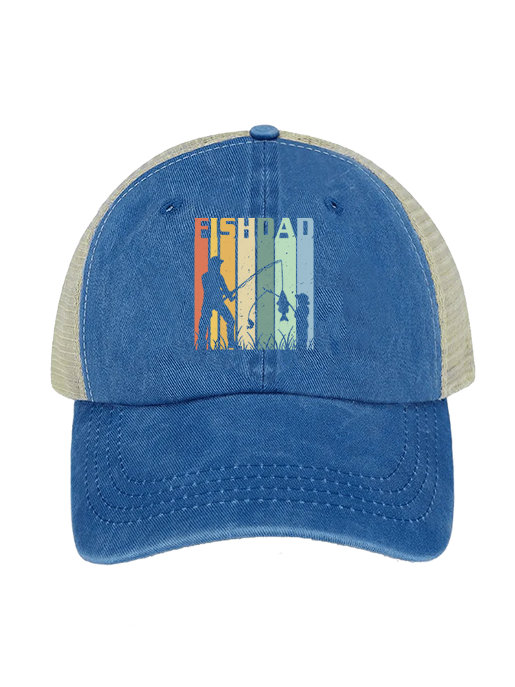 Fish Dad's Rainbow Catch Unisex Vintage Washed Meshback Hat