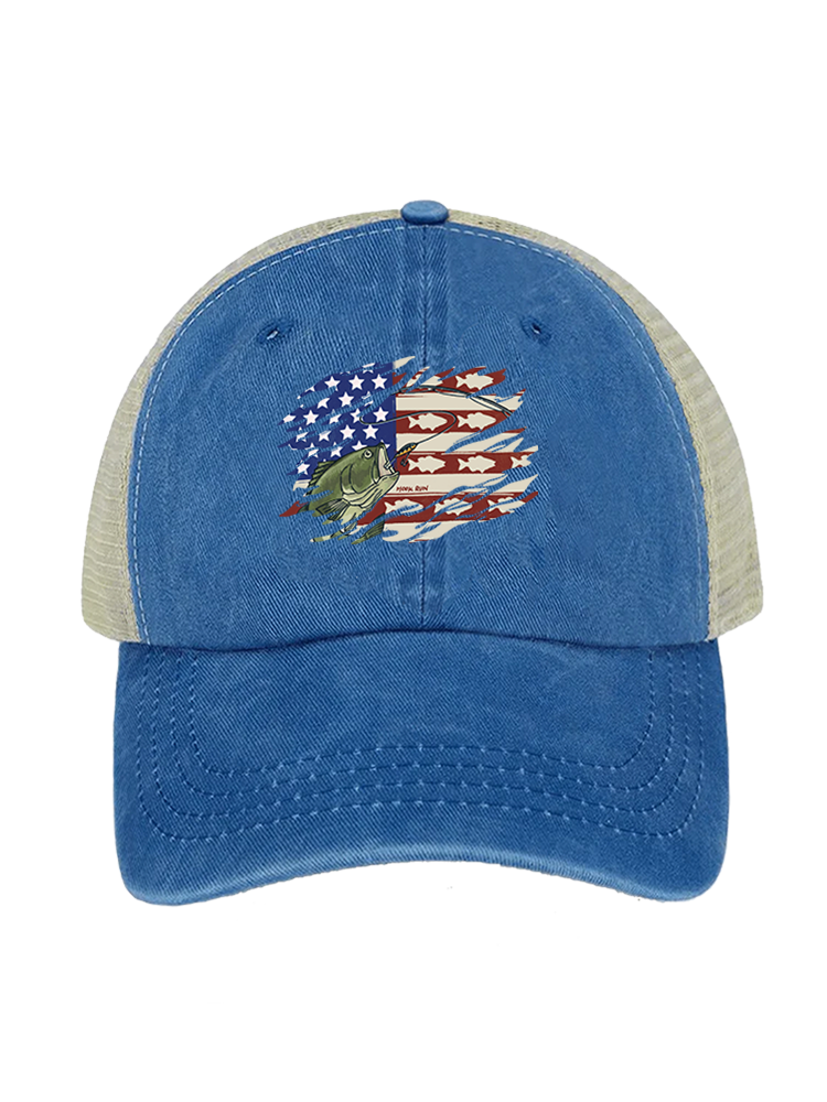 Patriot Bass Angler Unisex Vintage Washed Meshback Hat