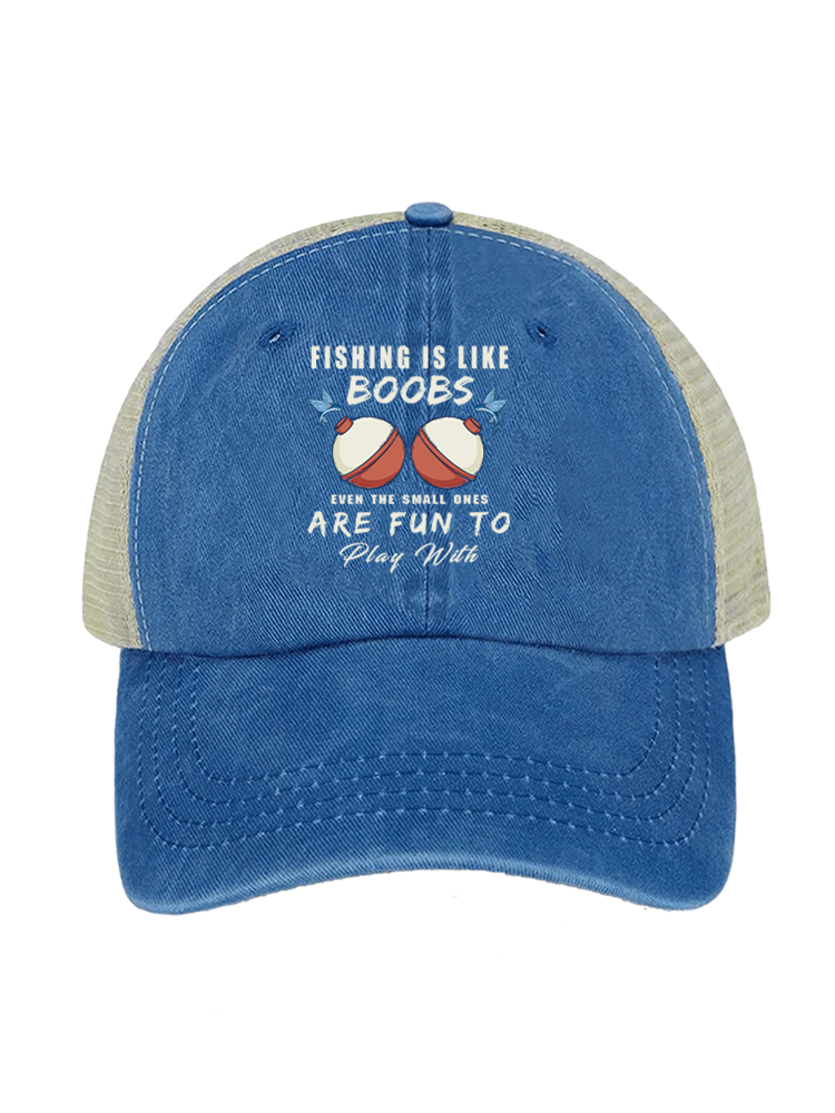 Fishing is Like Boobs Unisex Vintage Washed Meshback Hat