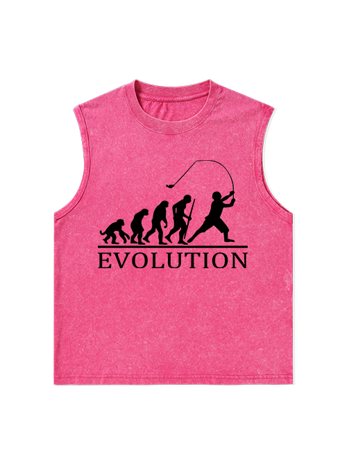 Evolution of a Fisherman Funny Unisex Washed Cotton Tank