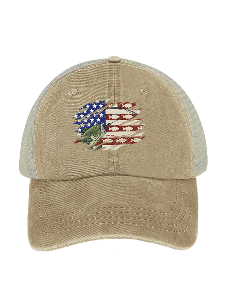 Patriot Bass Angler Unisex Vintage Washed Meshback Hat