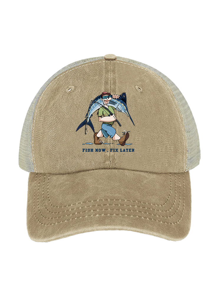 Fishing is the First Rule Unisex Vintage Washed Meshback Hat