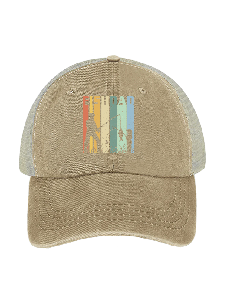 Fish Dad's Rainbow Catch Unisex Vintage Washed Meshback Hat