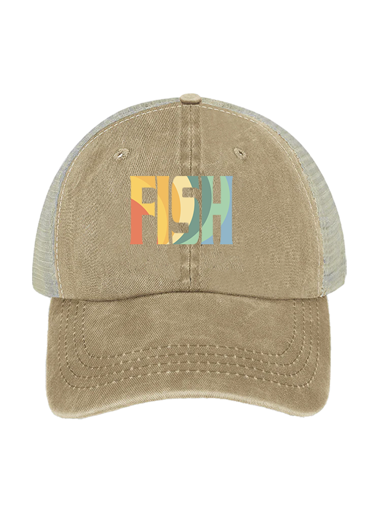 Fish Dad's Rainbow Catch Unisex Vintage Washed Meshback Hat