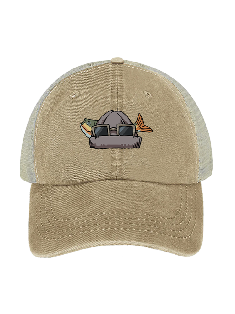 Fishing Make Me Feel Alive Unisex Vintage Washed Meshback Hat