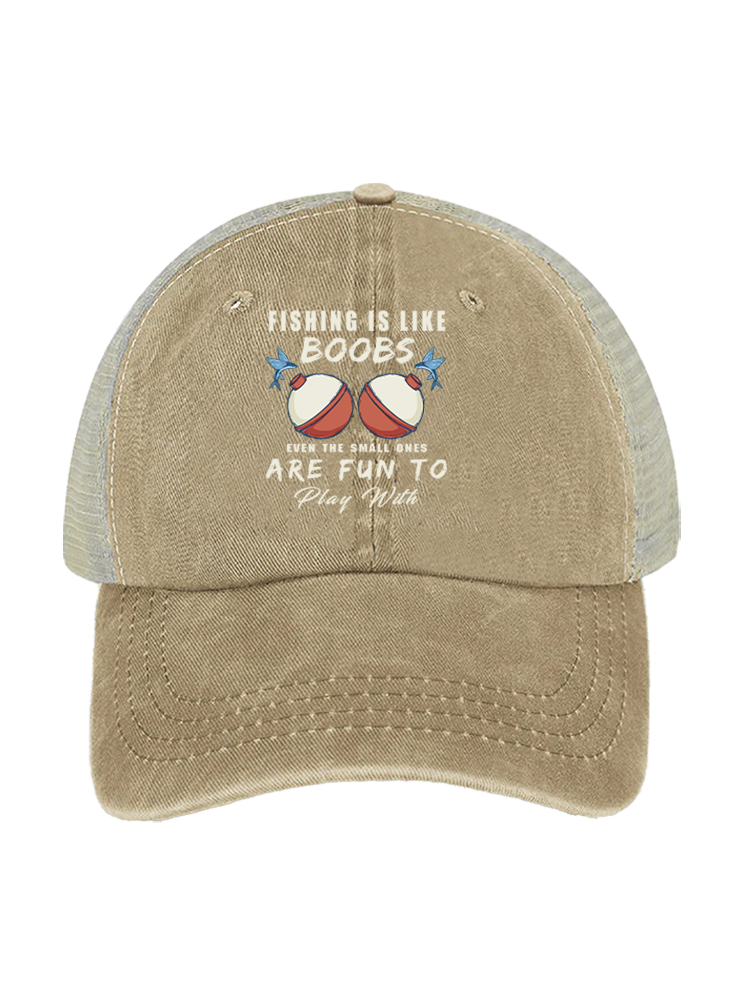 Fishing is Like Boobs Unisex Vintage Washed Meshback Hat