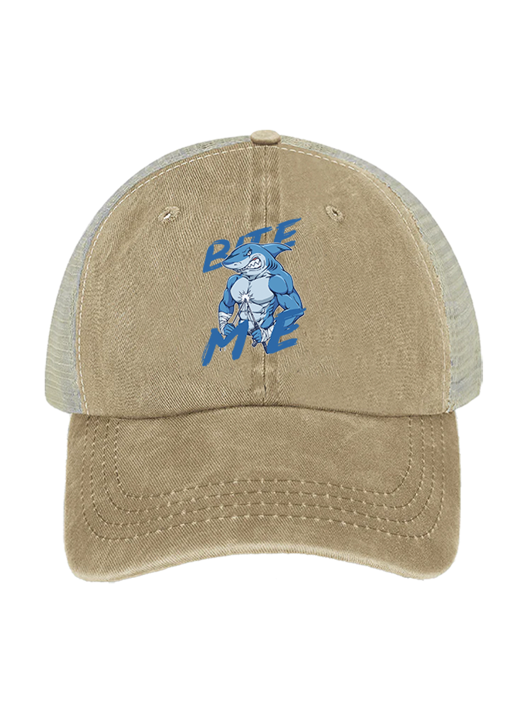 Rebel Shark Bite Me Unisex Vintage Washed Meshback Hat