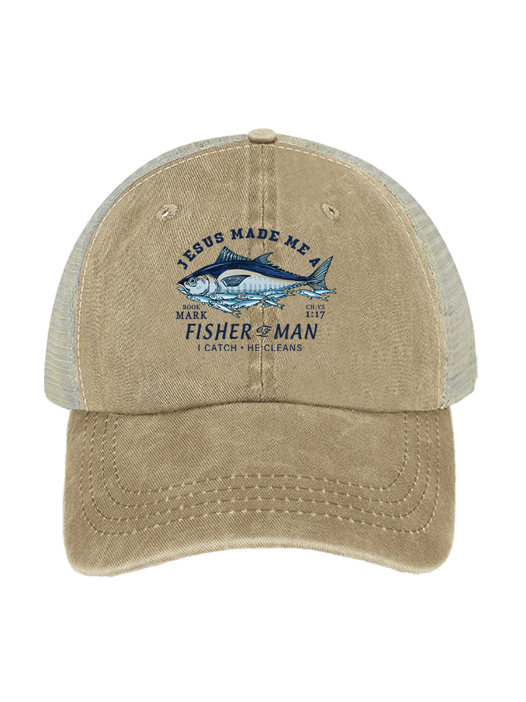Matthew 4:19 God's Capture Unisex Vintage Washed Meshback Hat