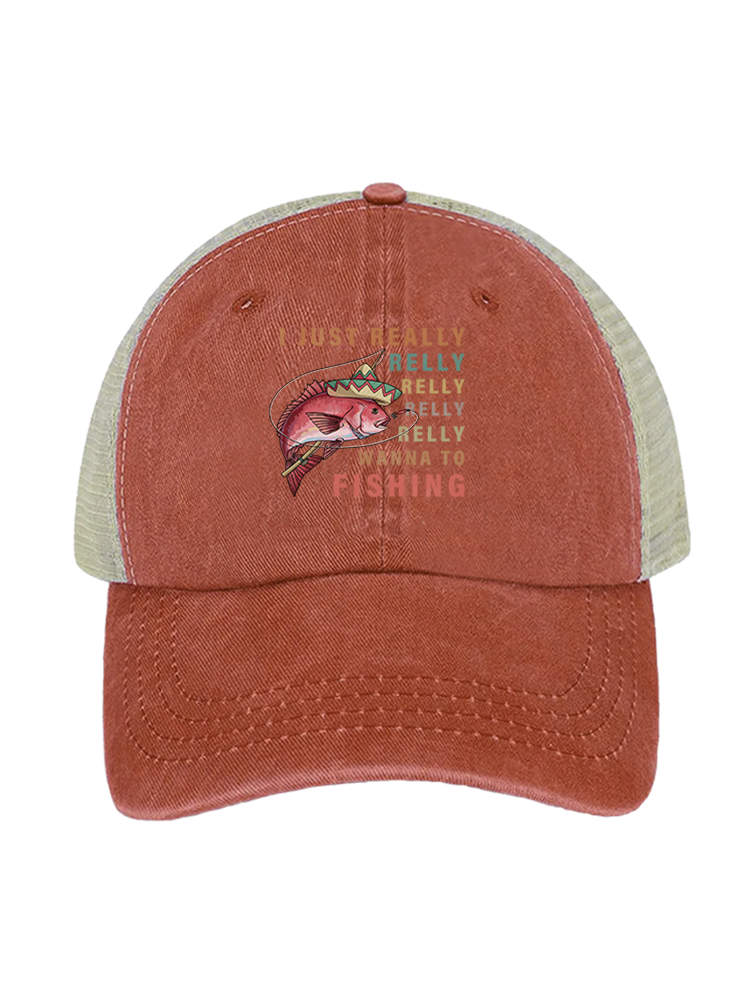 Red Snapper Fiesta Unisex Vintage Washed Meshback Hat