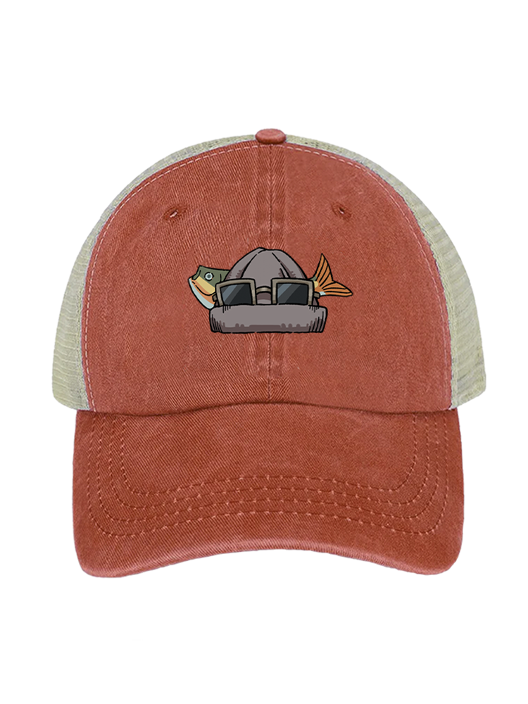 Fishing Make Me Feel Alive Unisex Vintage Washed Meshback Hat
