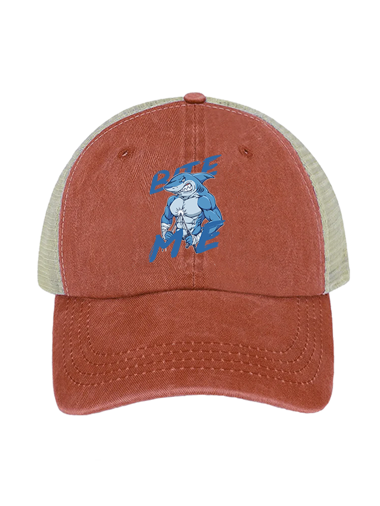 Rebel Shark Bite Me Unisex Vintage Washed Meshback Hat