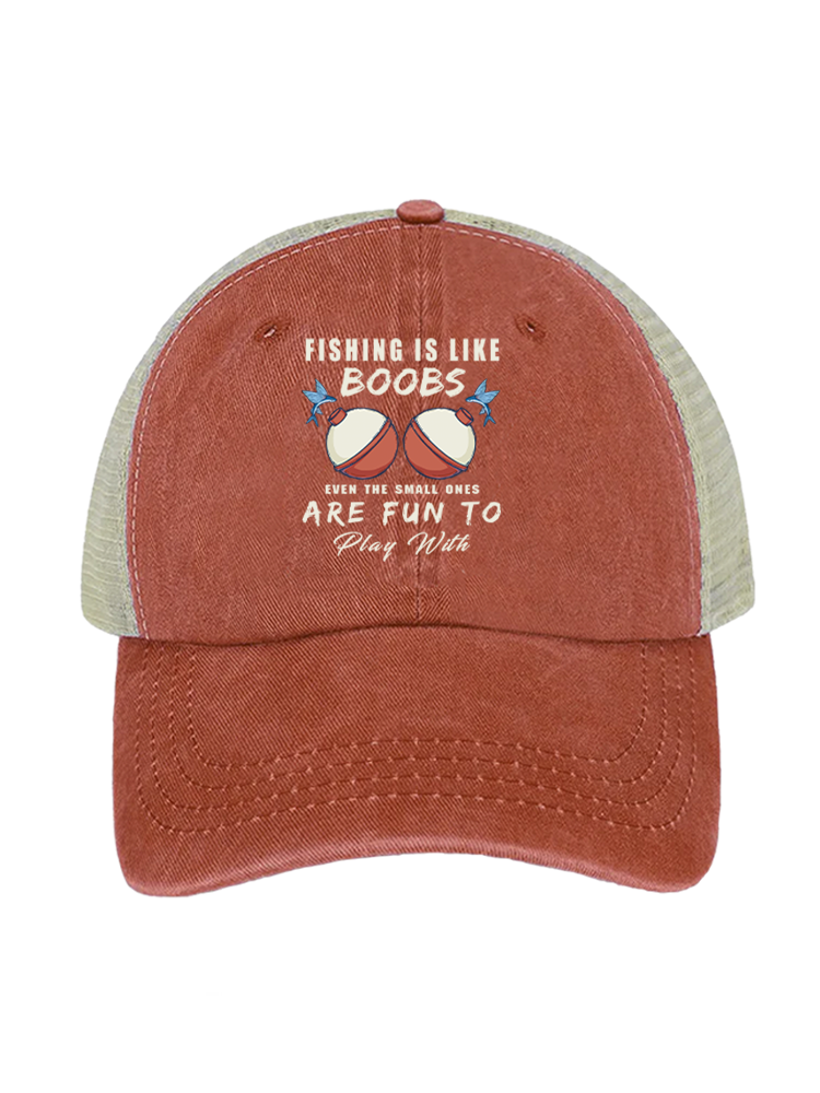Fishing is Like Boobs Unisex Vintage Washed Meshback Hat
