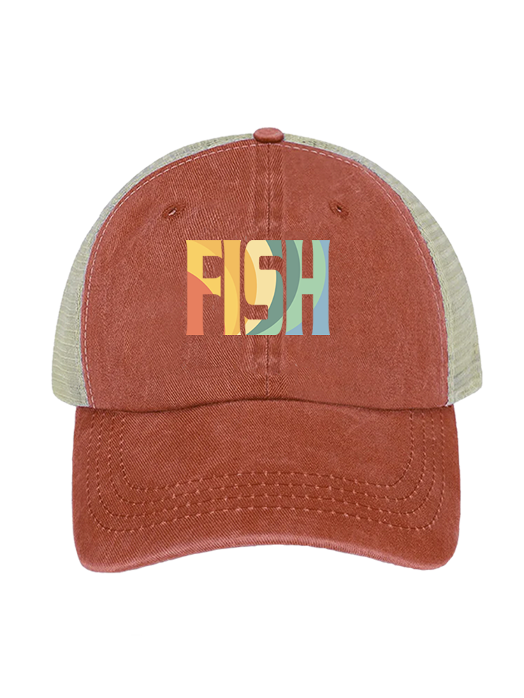 Fish Dad's Rainbow Catch Unisex Vintage Washed Meshback Hat