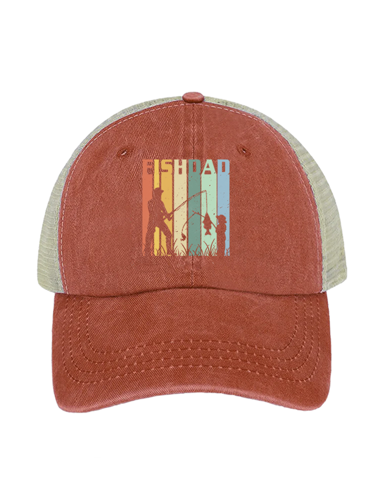 Fish Dad's Rainbow Catch Unisex Vintage Washed Meshback Hat