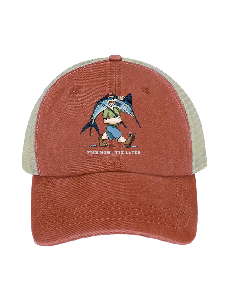 Fishing is the First Rule Unisex Vintage Washed Meshback Hat