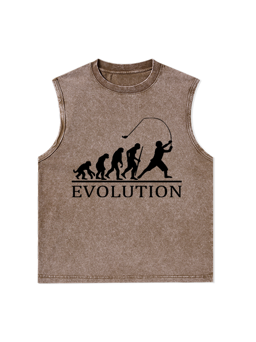 Evolution of a Fisherman Funny Unisex Washed Cotton Tank