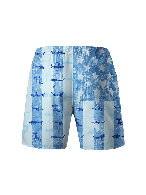 Patriotic Shark Silhouette Hawaiian Quick-Dry Drawstring Shorts