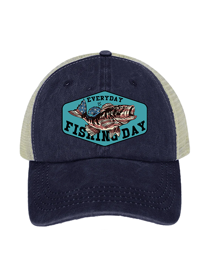 Everyday is National Fishing Day Humor Unisex Vintage Washed Meshback Hat