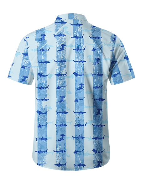 Patriotic Shark Print Hawaiian Button Up Shirt