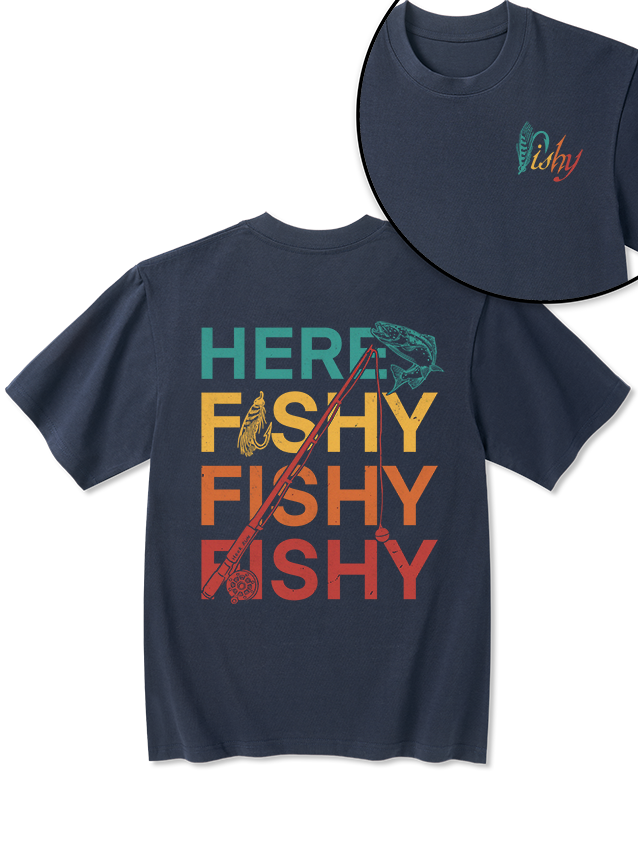 Here Fishy Fishy Fishy Funny Unisex Heavyweight Cotton T-Shirt