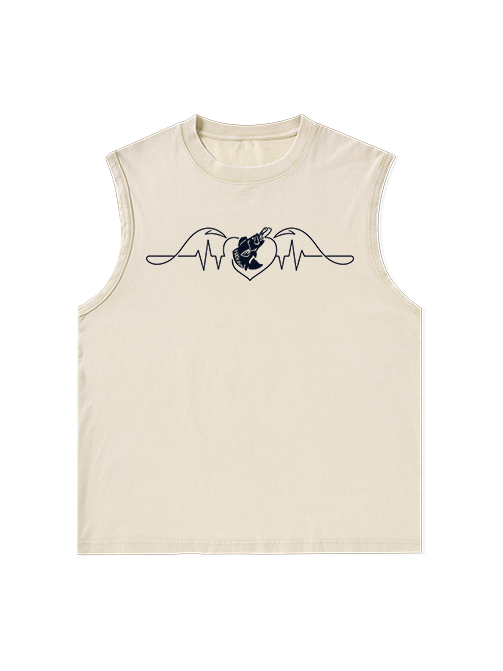 Fishing Heart Beat Pulse Unisex Washed Cotton Tank
