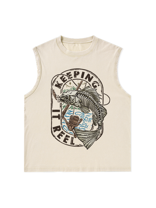 Keeping It Reel Bass Skeleton Unisex Washed Cotton Tank
