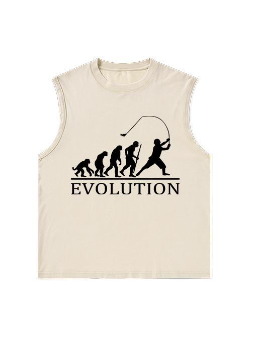 Evolution of a Fisherman Funny Unisex Washed Cotton Tank