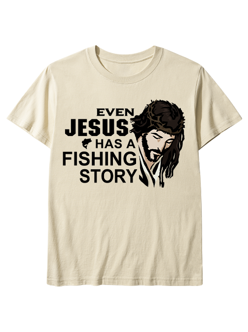 Even Jesus Has a Fishing Story Artistic Portrait Unisex Classic Cotton Tee
