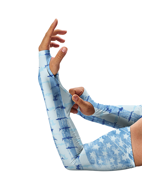 Patriotic Shark Silhouette Hawaiian Full Print Sun Protection Arm Sleeves